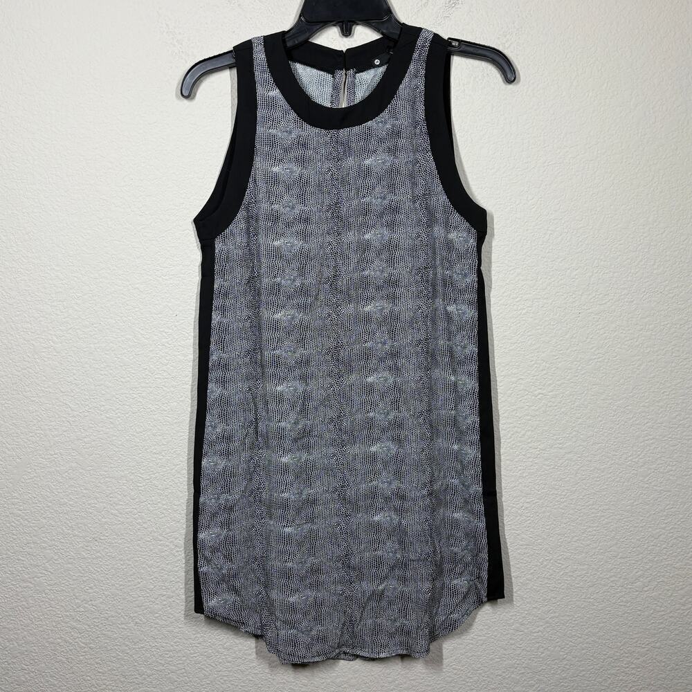 Krisa XS Tank Dress Mini Classic Career Shift Black Grey Crew Neck Sleeveless